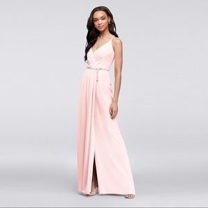 DAVID’S BRIDAL | Double-Strap Long Georgette Bridesmaid Wrap Dress |